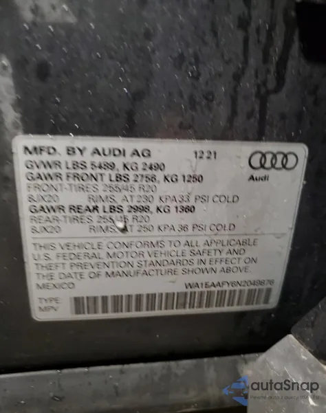 2022 Audi Q5 Premium Plus 45 z USA, uszkodzony, nr VIN WA1EAAFY6N2049876